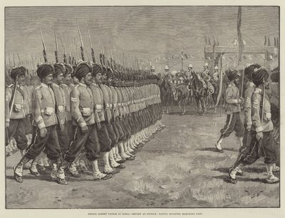 Le prince Albert Victor en Inde, Revue à Poonah, Infanterie indigène défilant - William Barnes Wollen